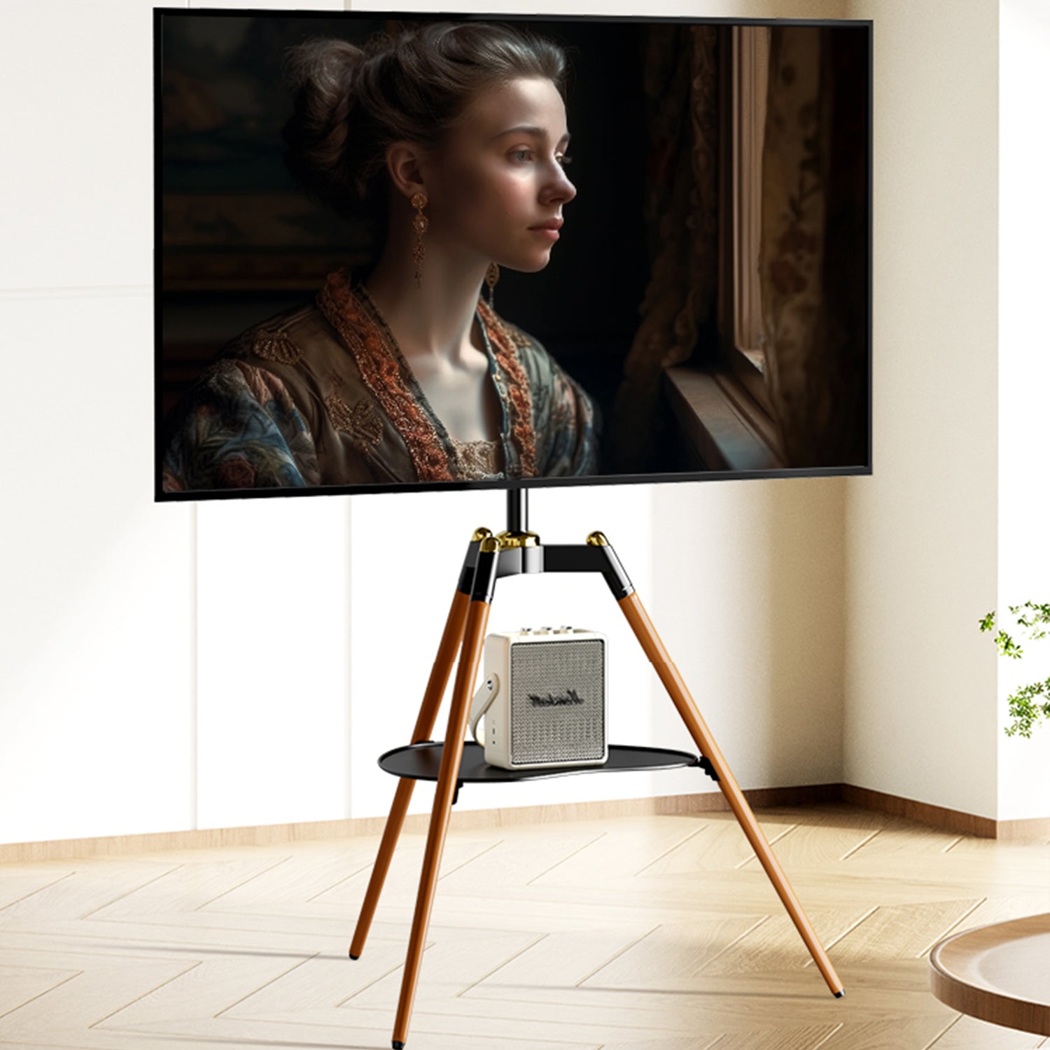 Iron tray style with four-legged beech wood stand