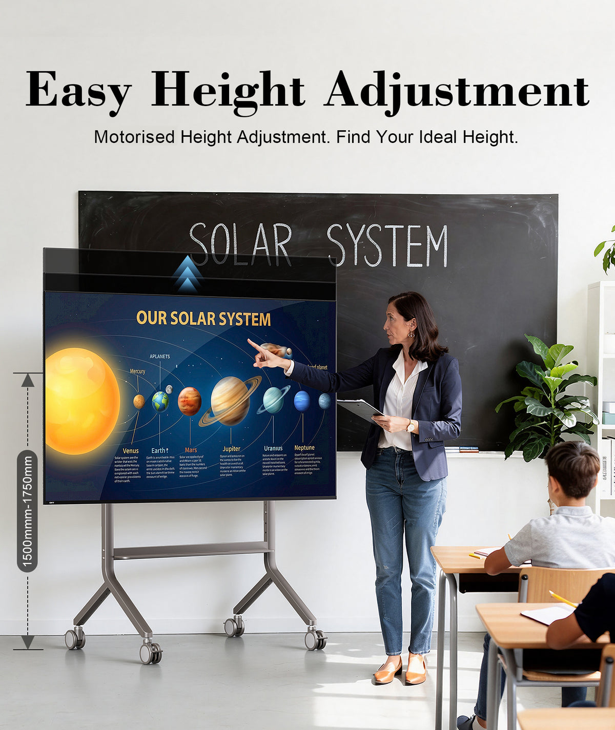 NB Heavy Duty Electric Height Adjustable Mobile TV Trolley Mount Stand for 80-110 Inch Screens P320 Outdoor Wheel