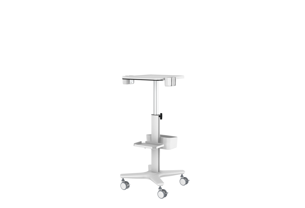 Mobile Medical Laptop Cart, Height‑Adjustable Medical Workstation Trolley with Probe Holders & Storage Bin for Ultrasound, Clinic, Hospital & Dental Use