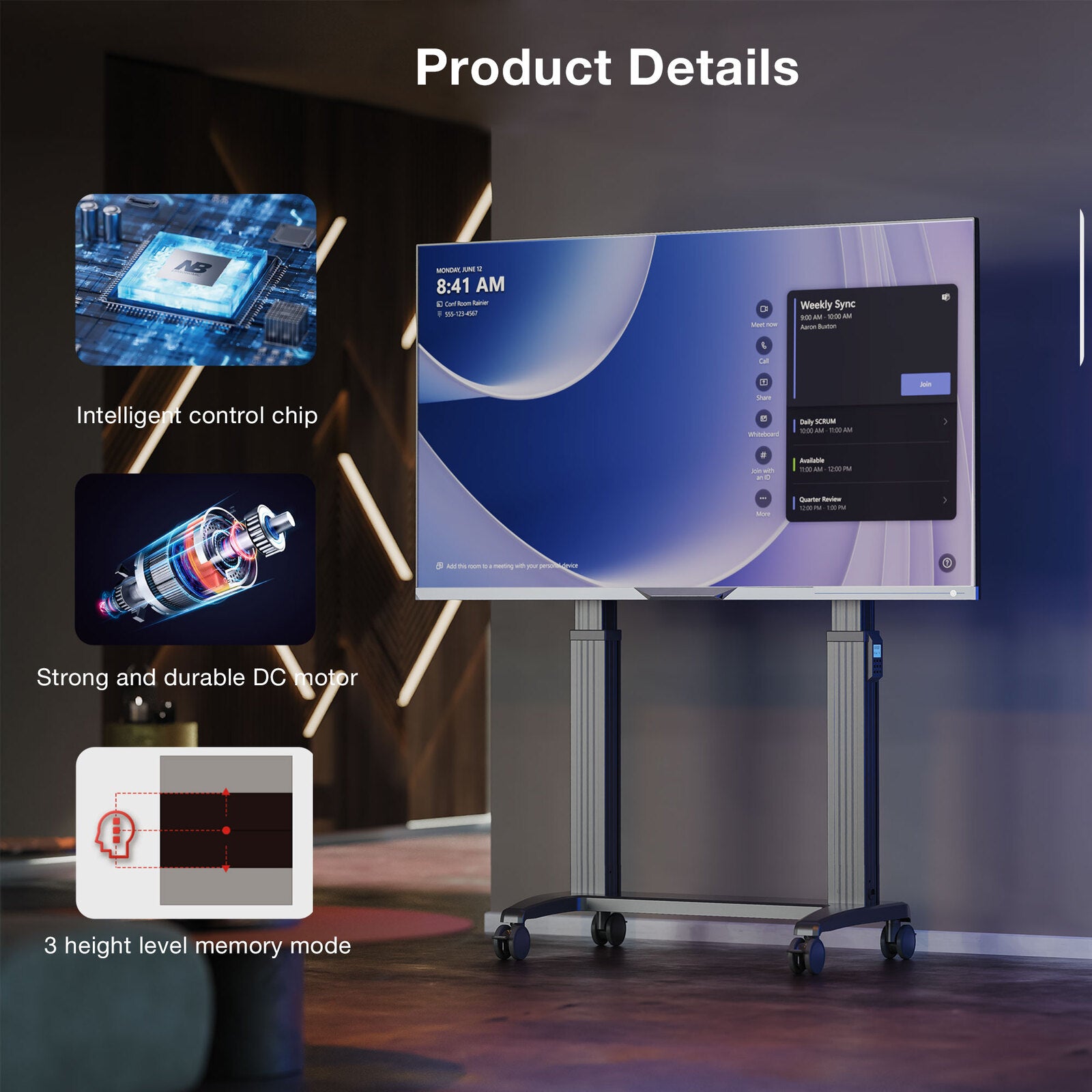 DUAL SCREEN T70DUAL Electric Mobile TV Stand Cart Mount Bracket For Touch panels to 136kg