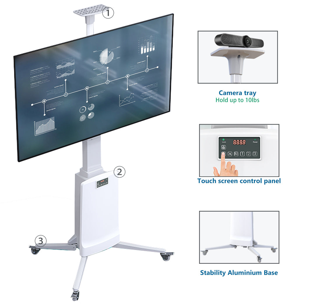 Mobile TV Stand Mount Bracket TW85 - Electric Height Adjustment 68kg capacity