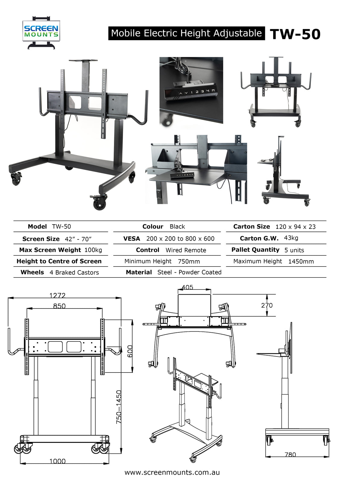 TW50 Electric Vertical Lift Touch Screen Tv Mount in Black