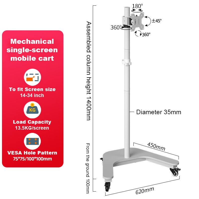 SteelView Mobile Tv Monitor floor stand Mount Bracket Cart rotating 10 to 34 inch
