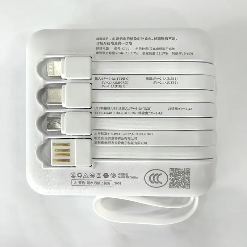 XT30 6000 mah Power Bank with built in cable