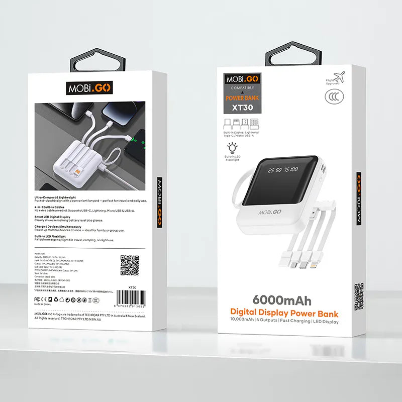 XT30 6000 mah Power Bank with built in cable