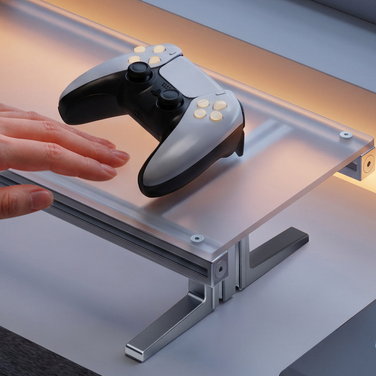 Ergonomic Acrylic Monitor Riser with RGB Lighting, Aluminum Height Adjustable Dual Monitor Stand, Gaming Desk Desktop Organizer