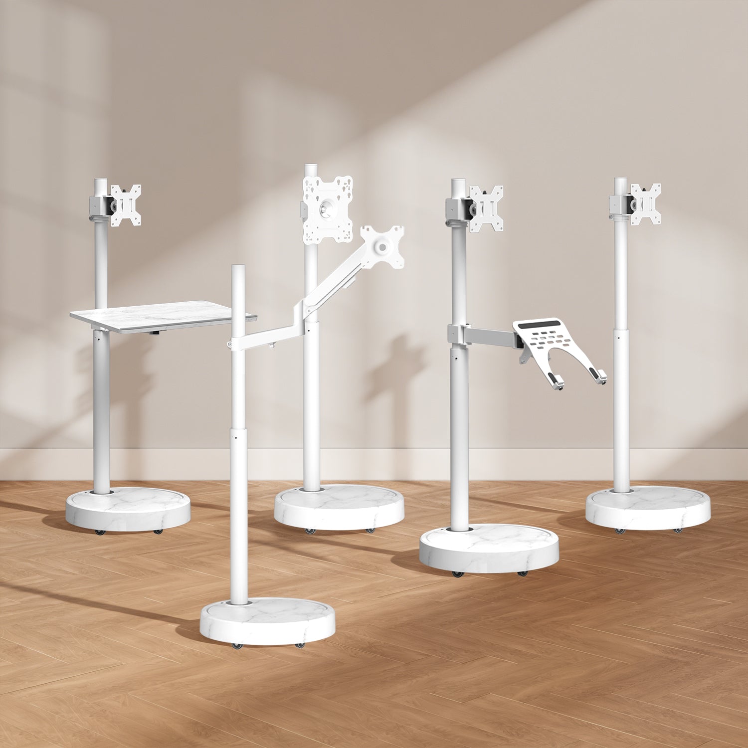 TV Monitor floor mobile stand Mount Bracket white marble base Gas Arm Shelf