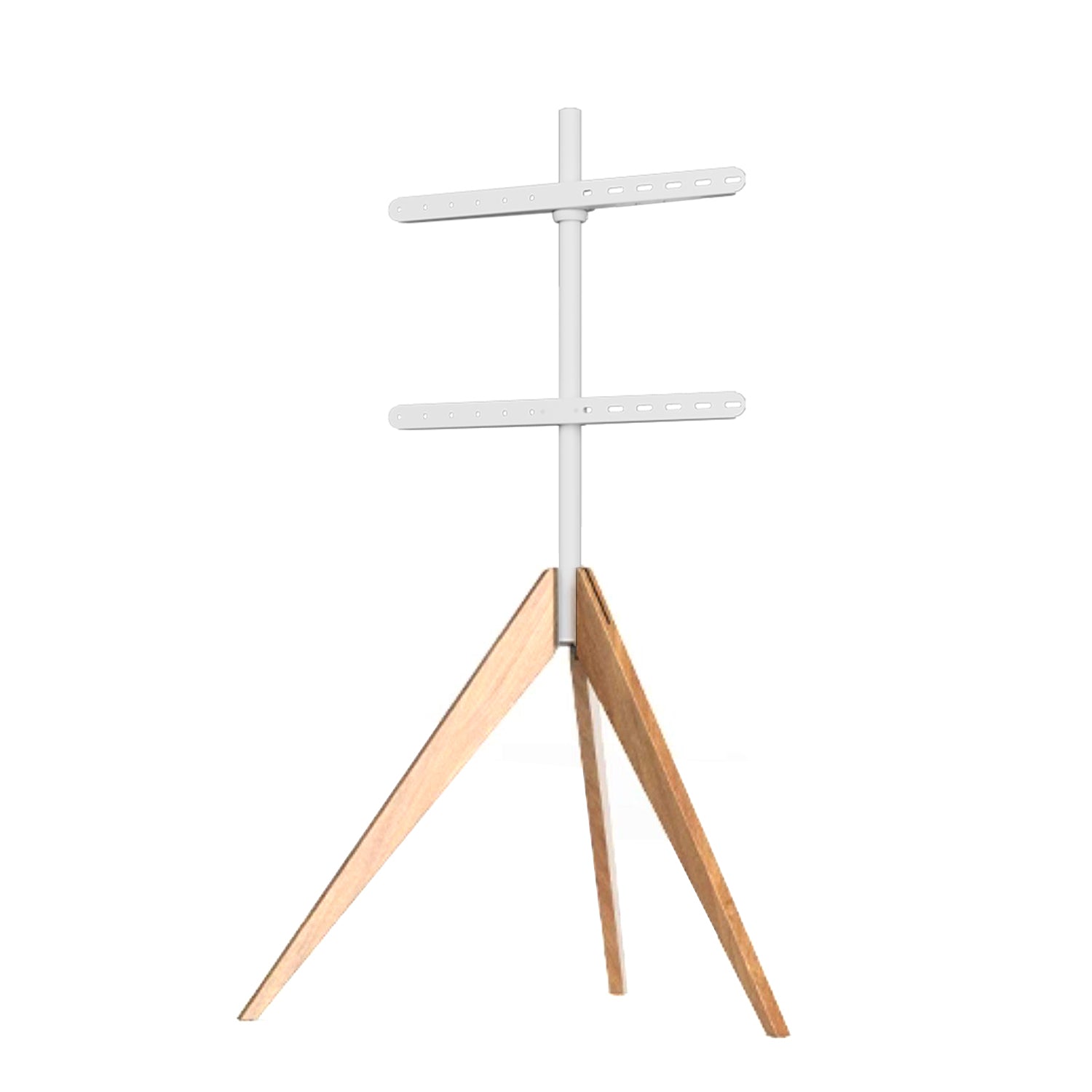 White Tripod TV Stand for 32-65 Inch TVs | Beech Wood Height Adjustabl