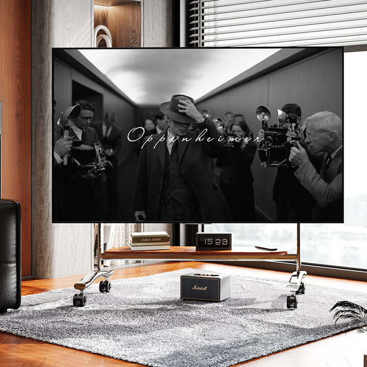 Forge Art Mobile TV TROLLEY stand Mount Bracket Stainless Steel with Timber Shelf 50 to 100 inch