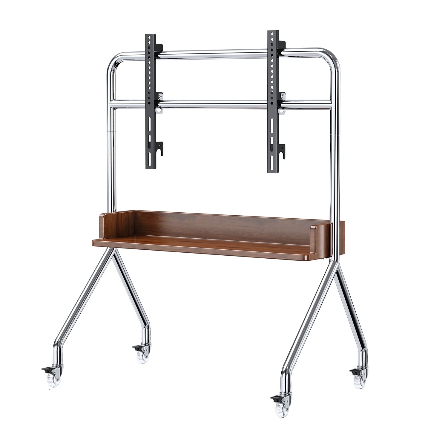 Nomad Solid Mobile TV TROLLEY Stand Mount Bracket Stainless Steel with Timber Shelf 32 to 75 inch