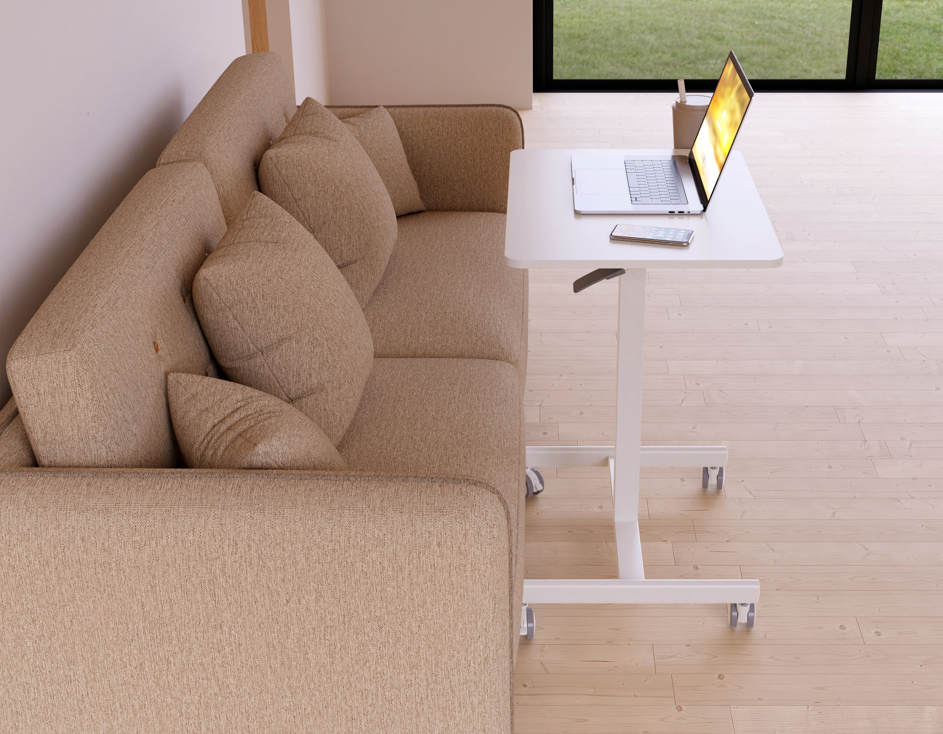 GKU Adjustable Mobile Standing Desk with Wheely & Cup Holder 650x480mm F047-FDS106B-A2,white/cup/ hook
