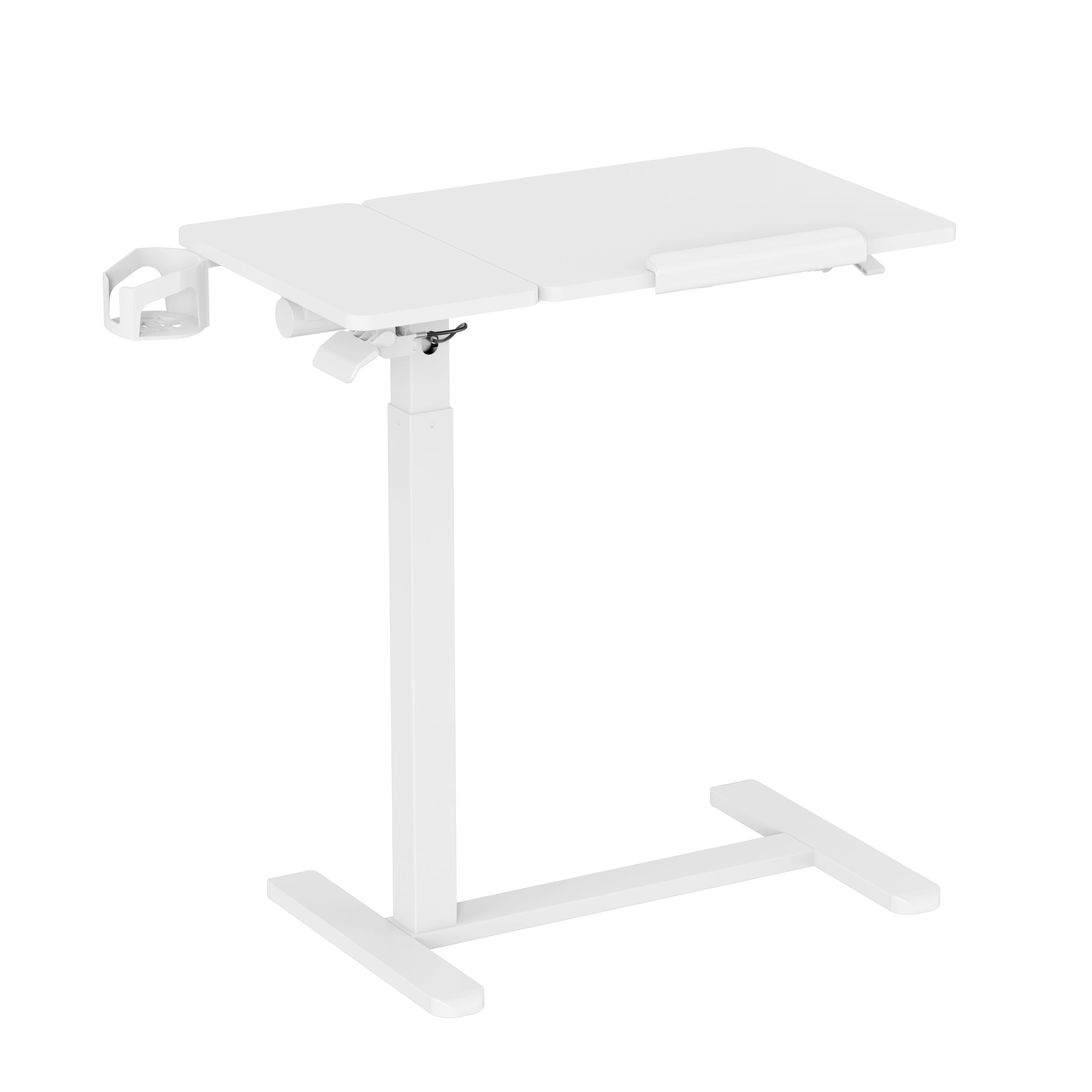 Gku Adjustable Height Overbed Side Table | Tilting Split Laptop Desk with Cup Holder, Mobile Sofa Standing Desk FA127 White