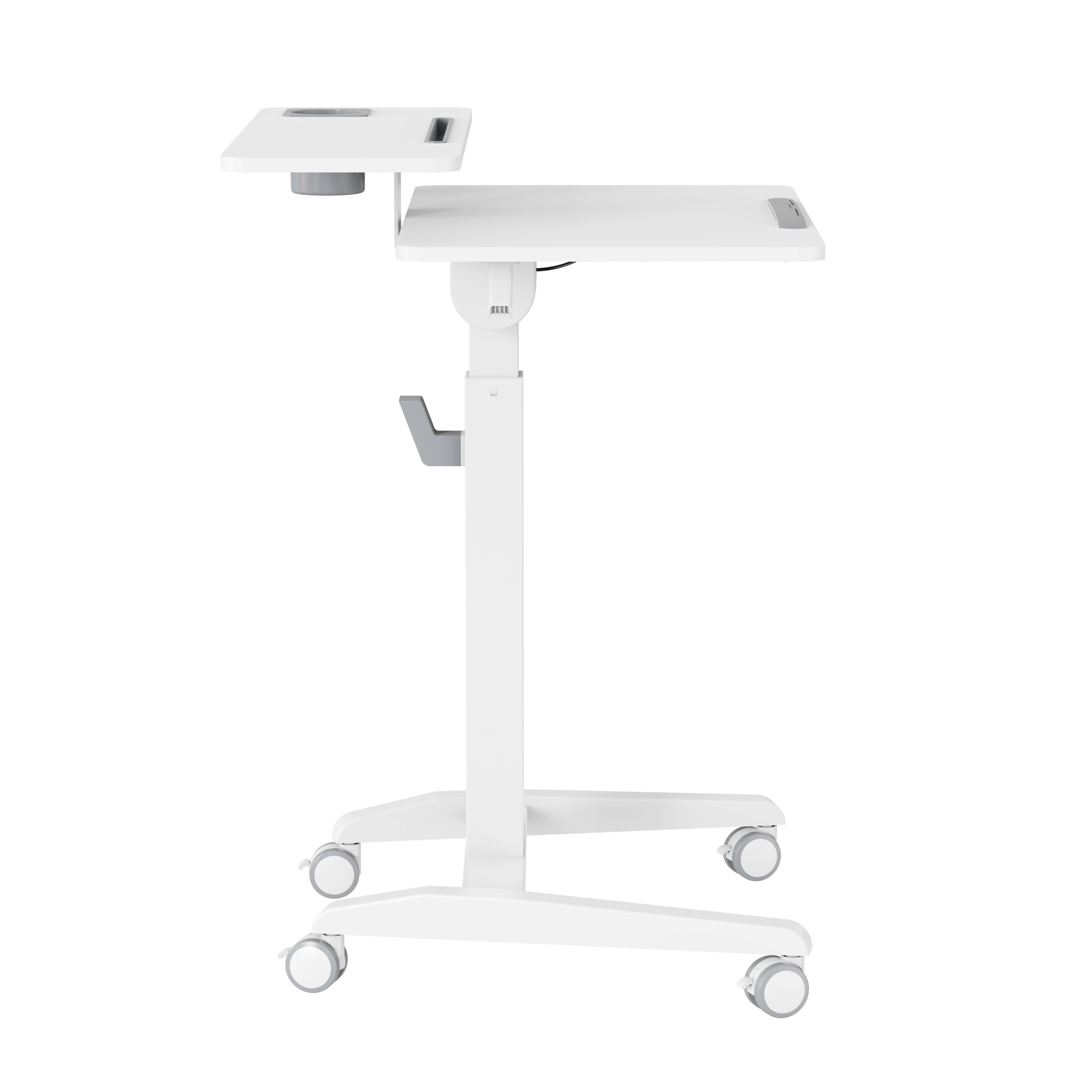 GKU Mobile Rolling Dual-level Laptop Stand | Height Adjustable Sit Stand Desk with Cup Holder & Hooks White F047-FA114