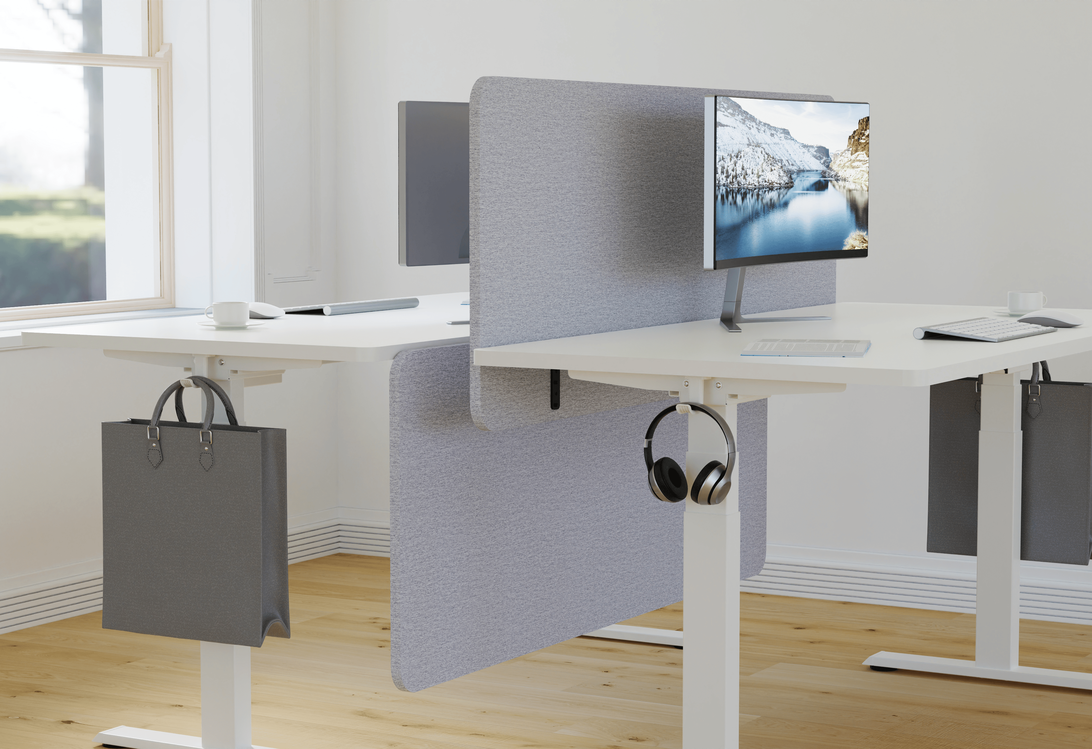 GKU Desk Privacy Panel F047-FS202 | 1500×600mm Grey Acoustic Desk Divider Screen with Dual Mount Brackets