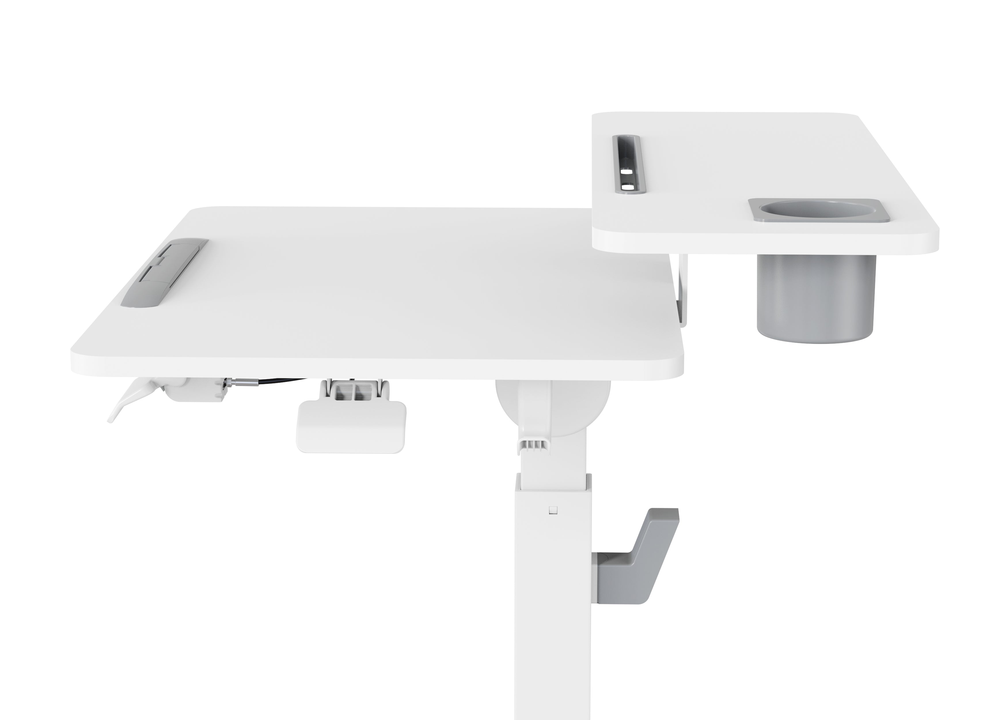 GKU Mobile Rolling Dual-level Laptop Stand | Height Adjustable Sit Stand Desk with Cup Holder & Hooks White F047-FA114