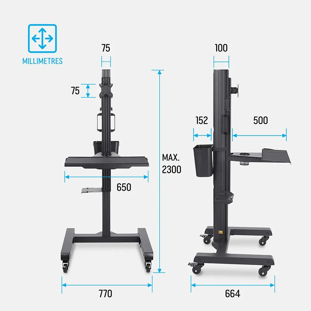 Mobile Computer Trolley – Single & Dual Monitor Mounts | MTESF01-MTEPT12