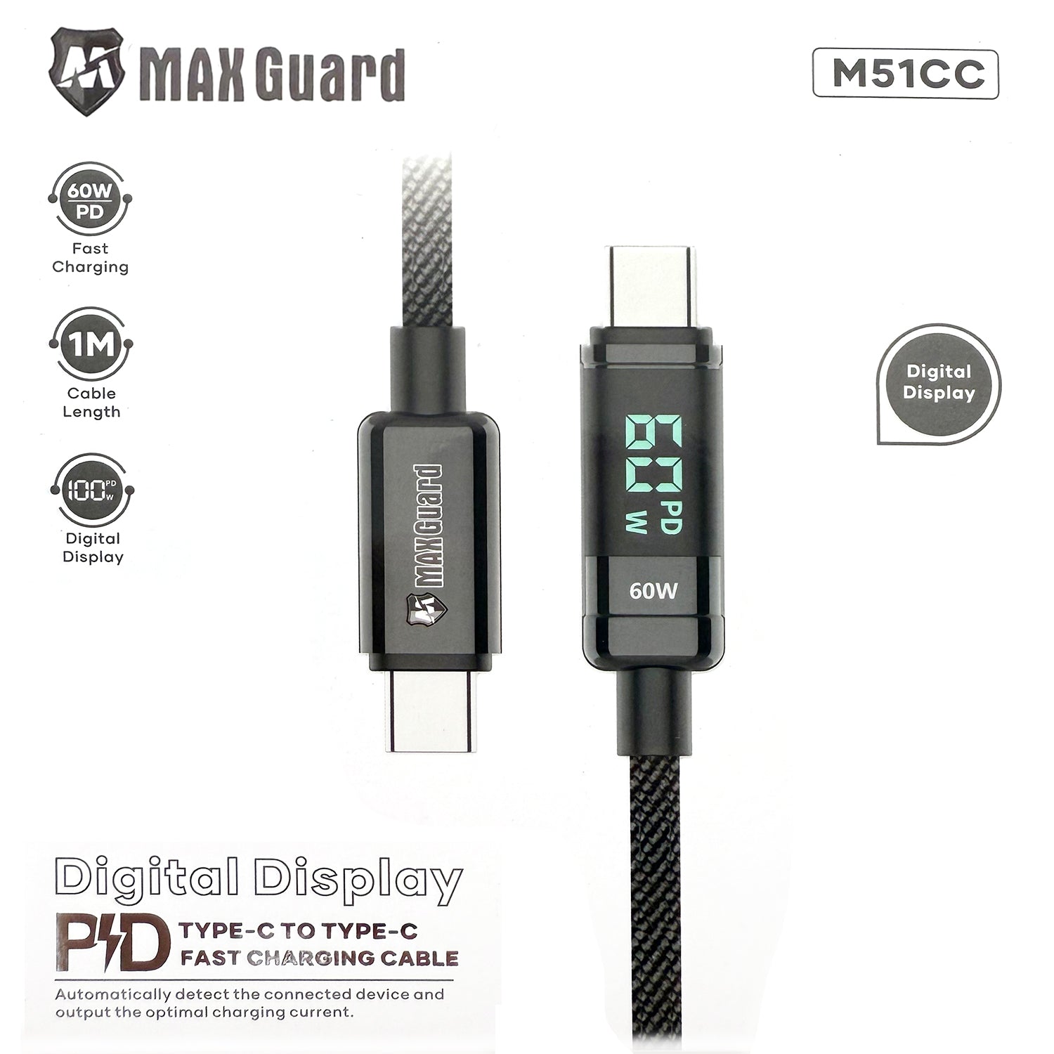 Type c to Type c fast charging cable with digital display 1m m51cc