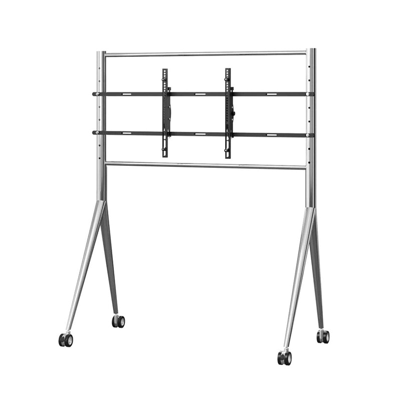 Silver Sleek Rolling TV Stand Modern TV Mount with Wheels for 45-90 Inch TVs | 8K Mirror Finish