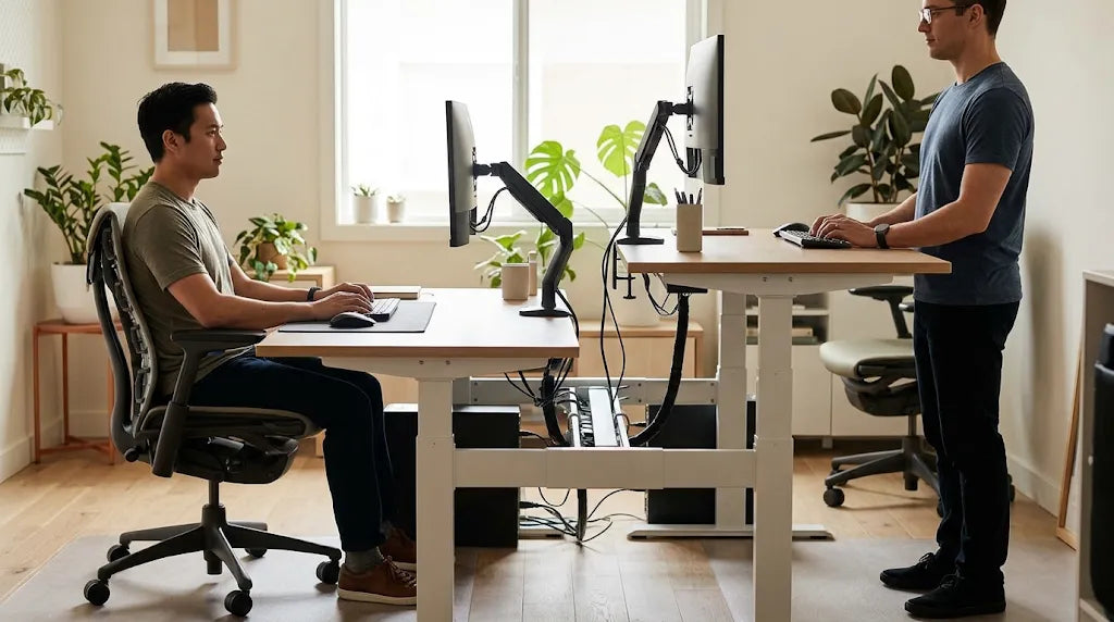 Sitting and standing at a standard desk height