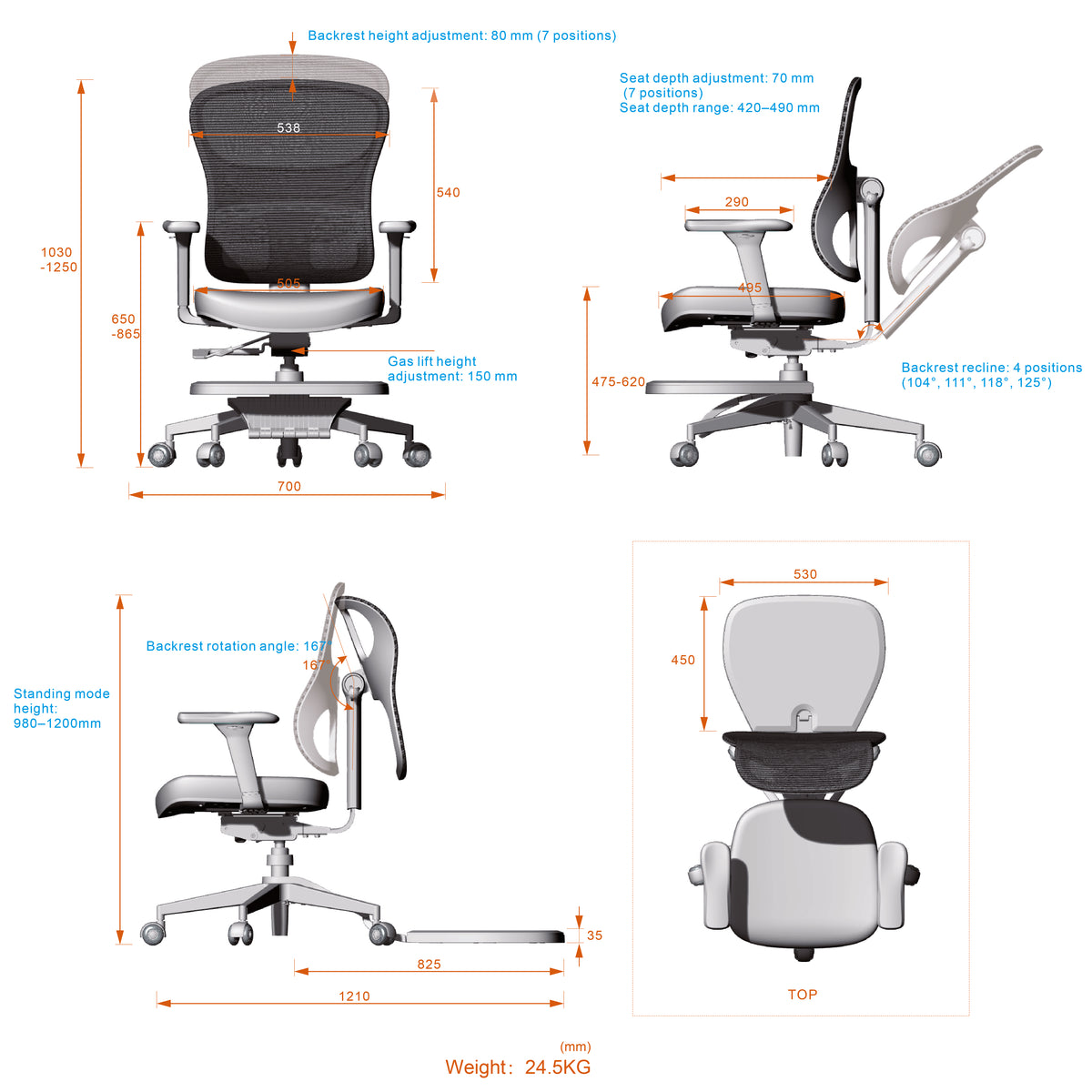 Standing-Mate Office Chair Multi-Position Mesh with Retractable Standing Mat Ergonomic
