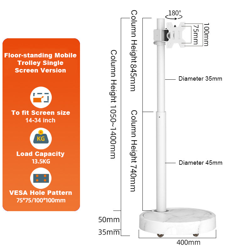 TV Monitor floor mobile stand Mount Bracket white marble base Gas Arm Shelf