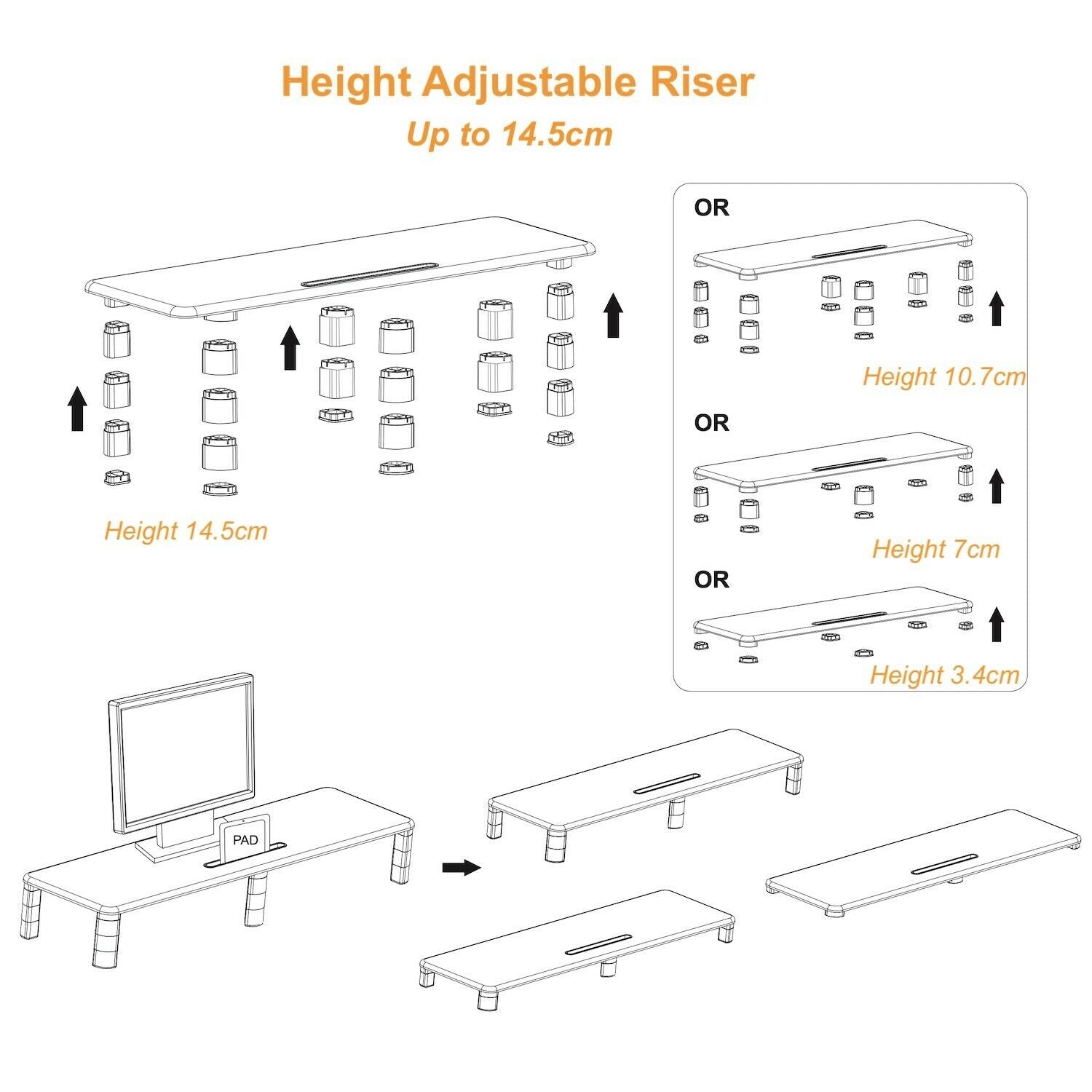 GKU Monitor Riser Stand Height Adjustable Extra Large Monitor Stand