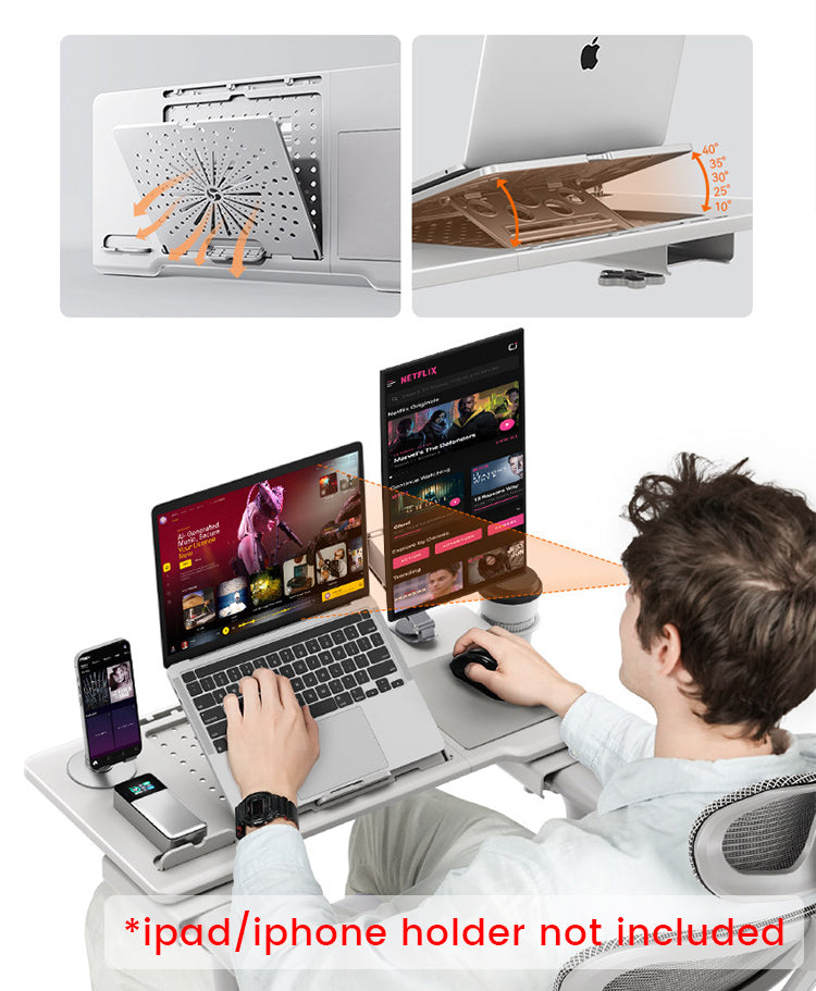 NEWTRAL Pro Laptop Table for Chair – Black | Adjustable Ergonomic Laptop Desk with Detachable Legs, Cup Holder & Monitor Mount