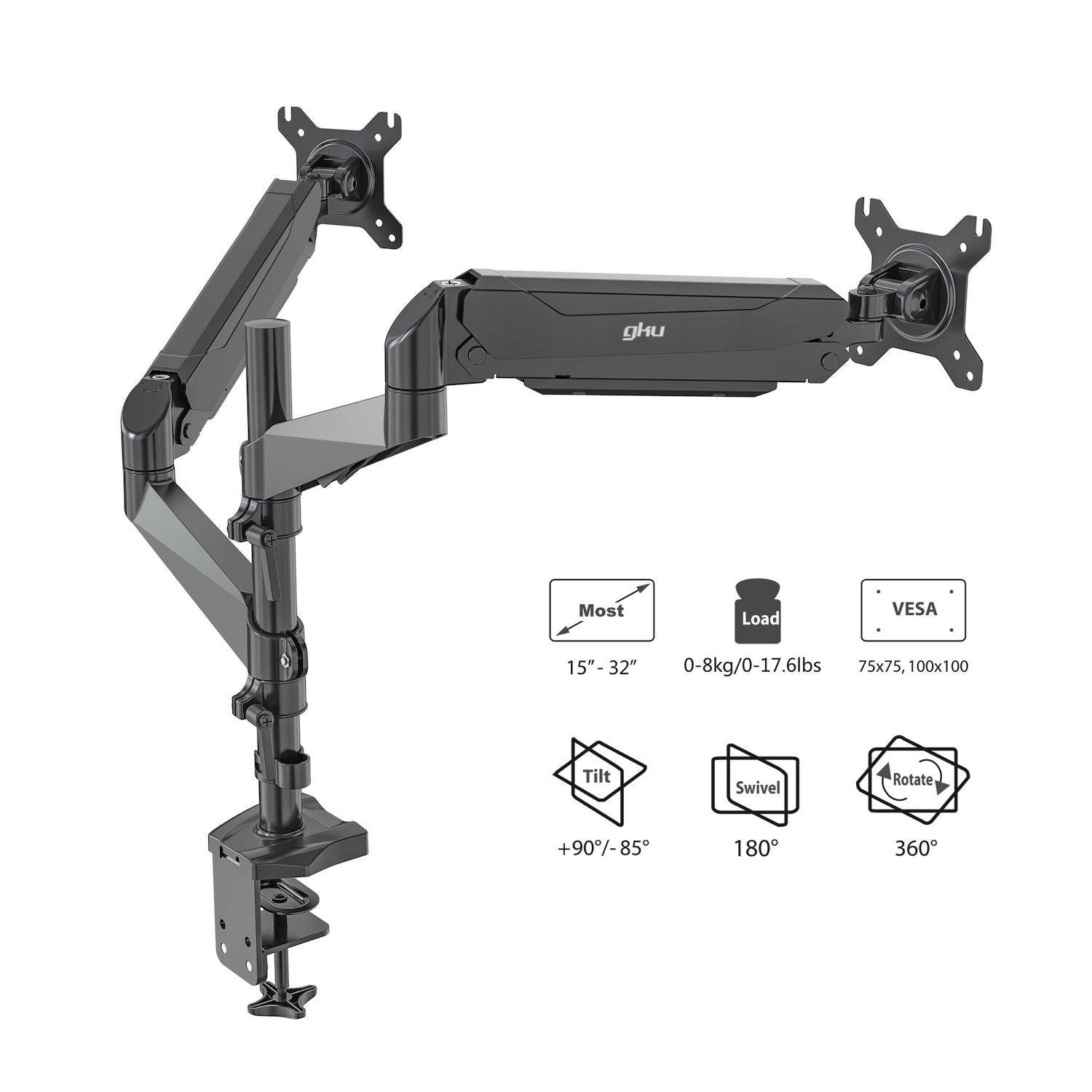 gku™ PRO-Riser V2 Dual LCD Monitor Desk Mount