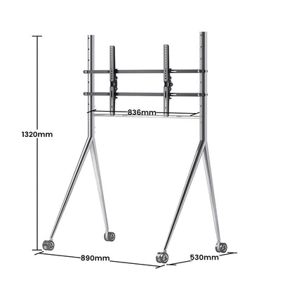 Silver Sleek Rolling TV Stand Modern TV Mount with Wheels for 45-90 Inch TVs | 8K Mirror Finish