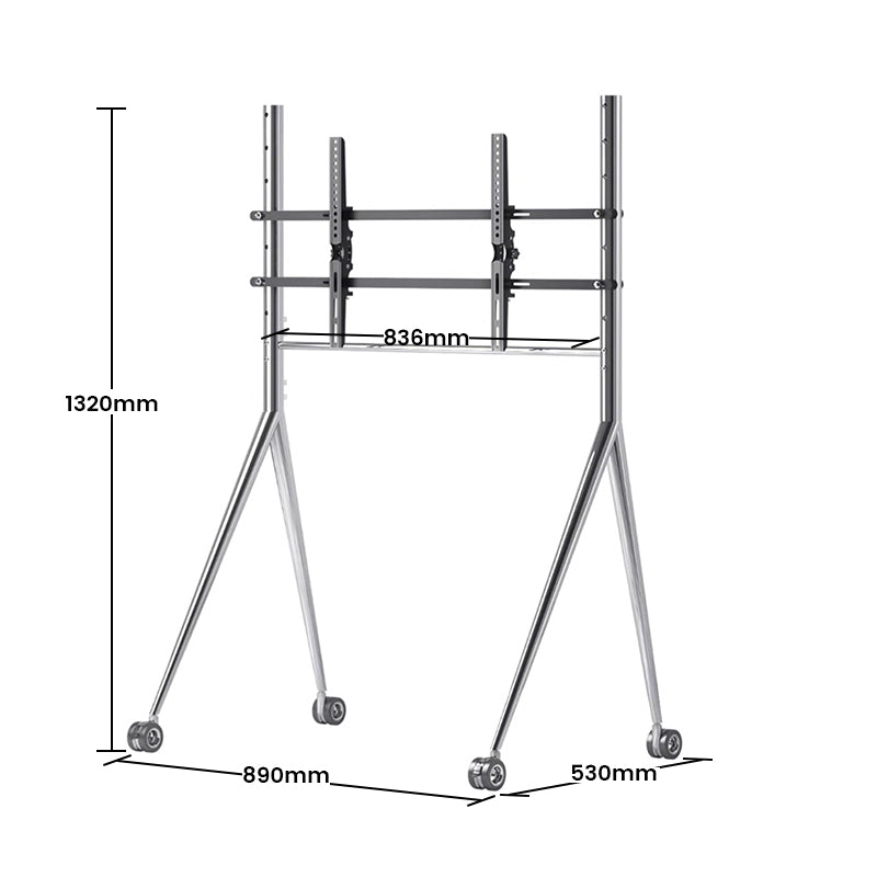Silver Sleek Rolling TV Stand Modern TV Mount with Wheels for 45-90 Inch TVs | 8K Mirror Finish
