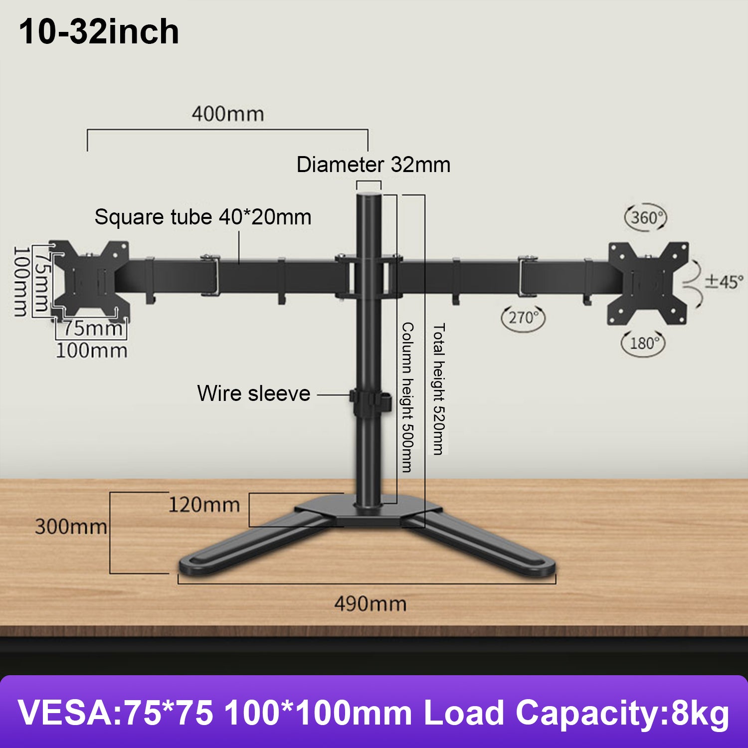 Vbase dual Monitor Desk Mount stand rotation 10 to 32 inch dz18