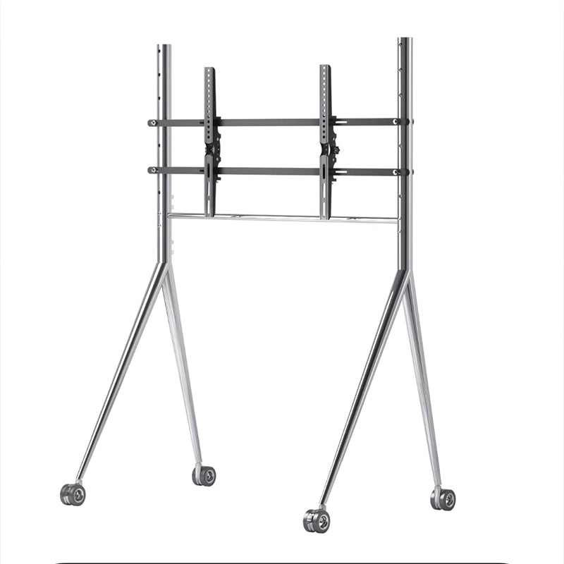 Silver Sleek Rolling TV Stand Modern TV Mount with Wheels for 45-75 Inch TVs | 8K Mirror Finish