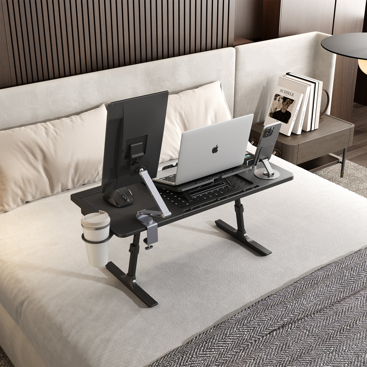 NEWTRAL Pro Laptop Table for Chair – Black | Adjustable Ergonomic Laptop Desk with Detachable Legs, Cup Holder & Monitor Mount