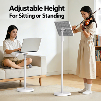 Adjustable Height Floor Tablet Stand, Multi-Purpose Laptop Book Music Stand with Heavy Base, Sit & Use Freestanding Reading Holder