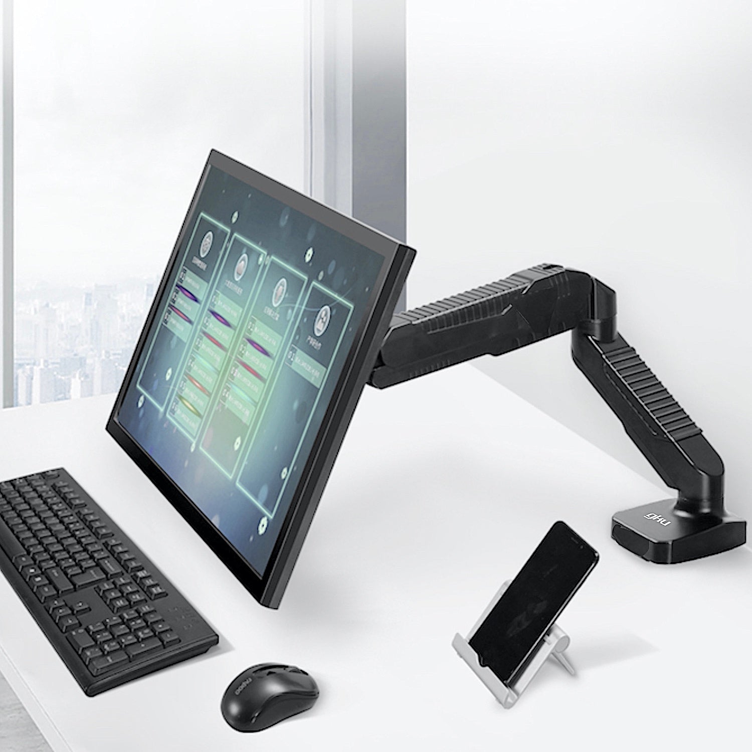 GKU Gas Spring Single Monitor Arm - EziRiser Monitor Mount black