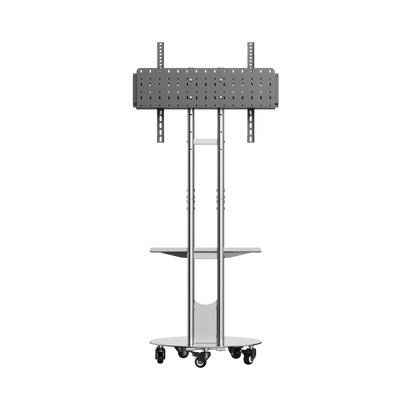 SilverTwin Stainless Steel Mobile Rolling TV Stand Cart with Pegboard Storage for 32-75 Inch TVs