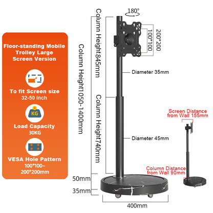 TV Monitor floor mobile stand VESA 200 black marble base-vesa 200 floor stand
