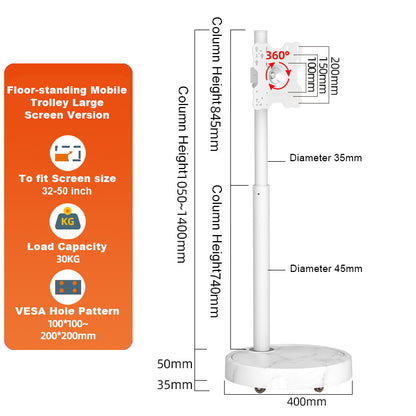 TV Monitor floor mobile stand Mount Bracket white marble base Gas Arm Shelf