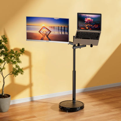 TV Monitor floor mobile stand Mount Bracket black marble base Gas Arm Shelf