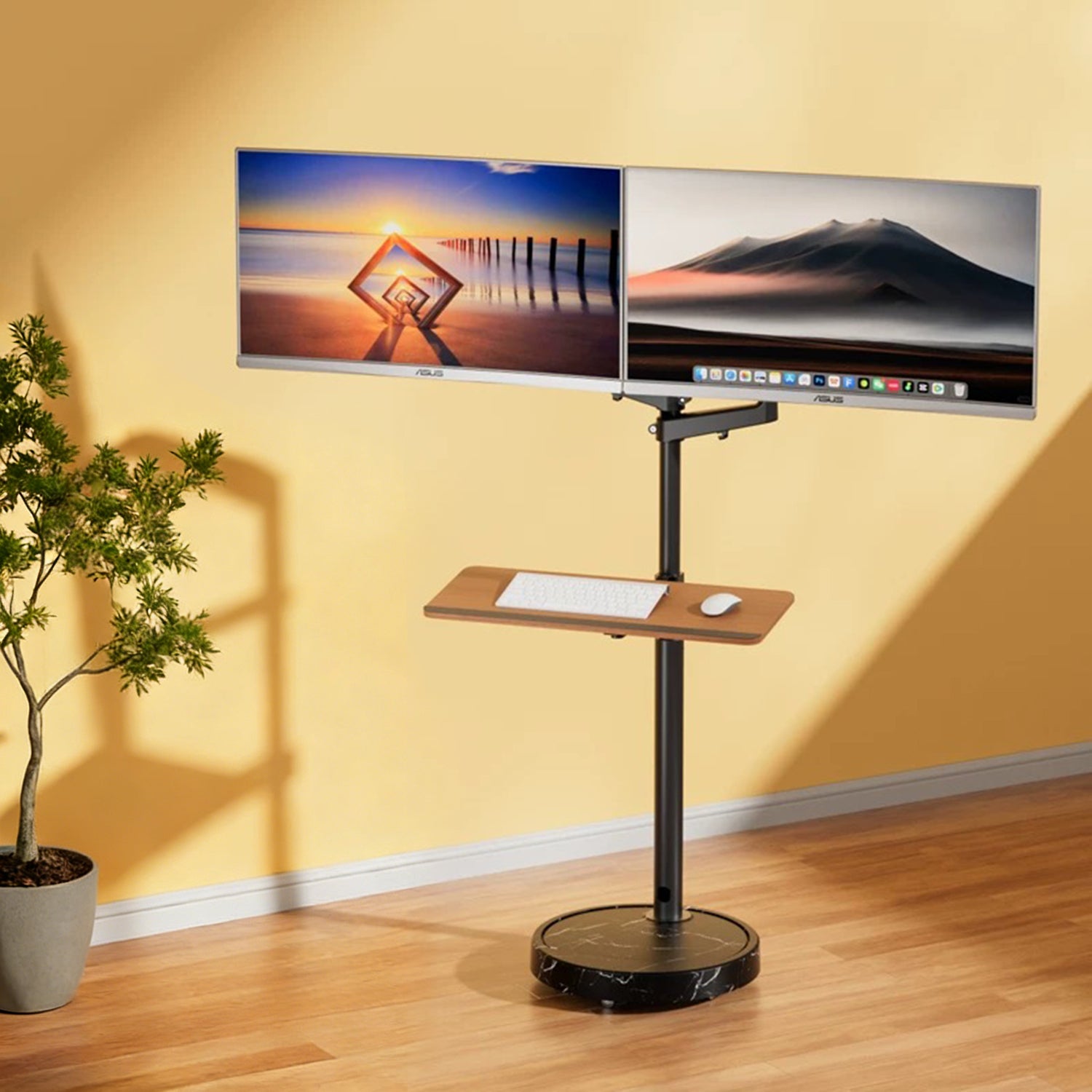 TV Monitor floor mobile stand Mount Bracket black marble base Gas Arm Shelf