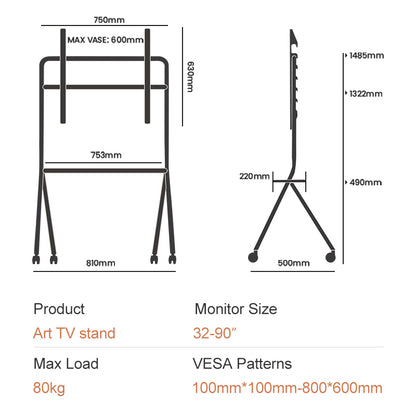 ORIENTED CLASSIC Art Mobile TV Stand Cart with Wheels 32-90 inch White