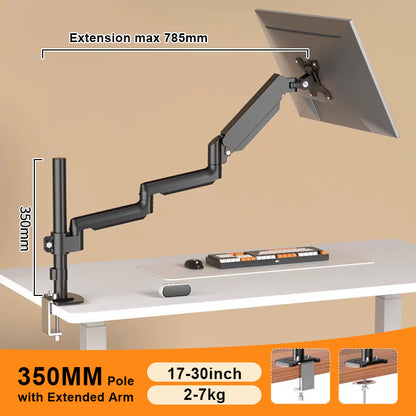 Extra Long Single Monitor Gas Spring Desk Mount Arm Full Motion Adjustable Stand 785mm