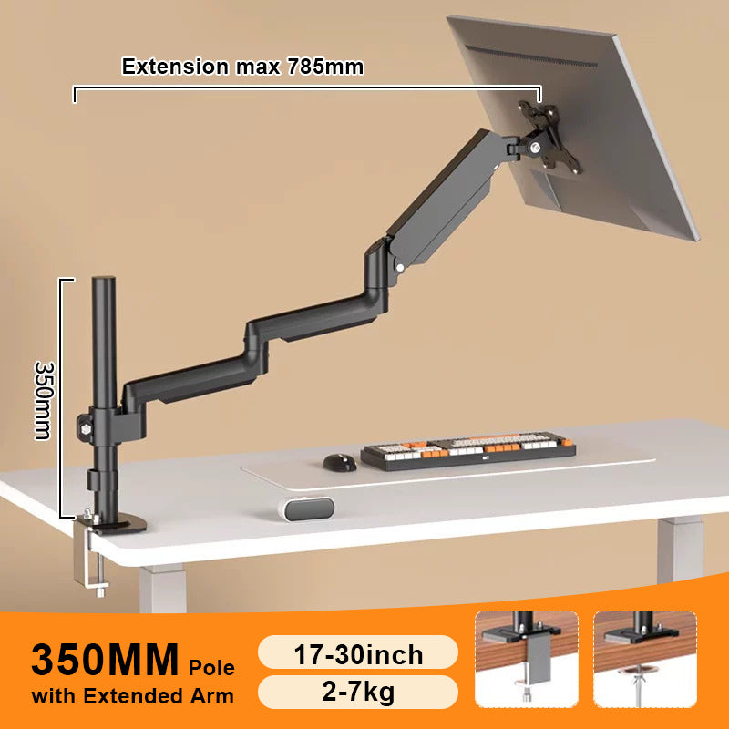 Extra Long Single Monitor Gas Spring Desk Mount Arm Full Motion Adjustable Stand 785mm
