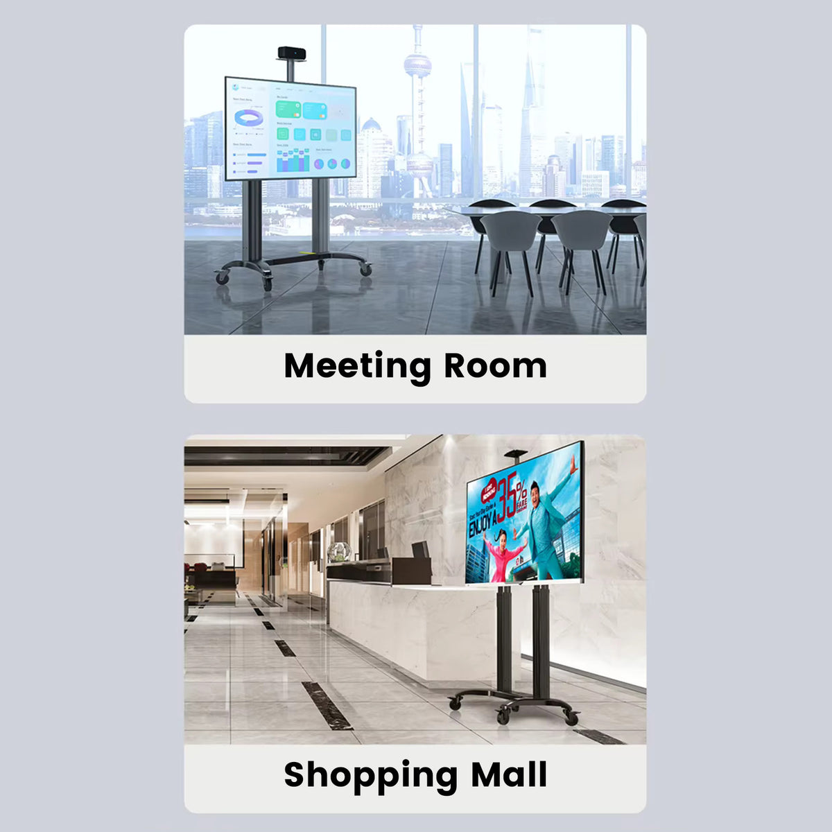 NB Motorized Height Adjustable Mobile TV Stand on Wheels, Fits 75-110 inch Large Screen TW100