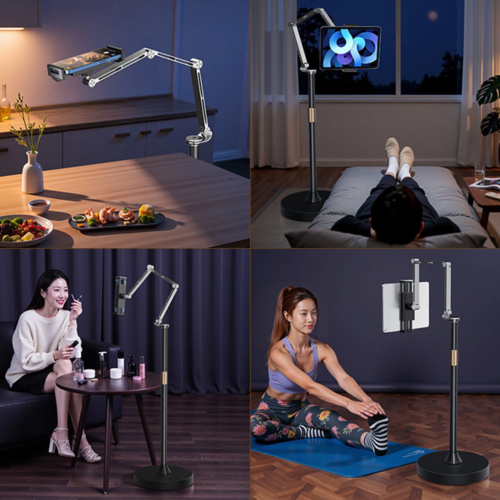 Aluminum Floor Tablet & Phone Holder Stand Mechanical Arm 360° Rotating