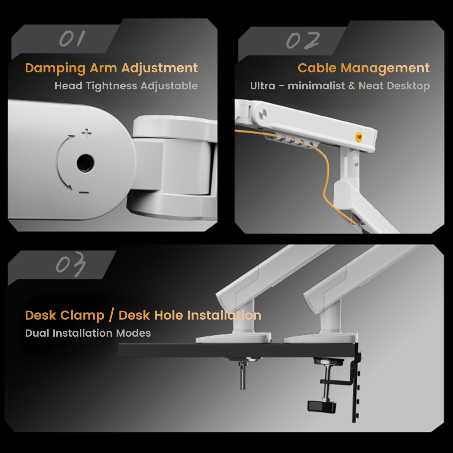 NB Mechanical Spring Monitor Arm | Full Motion Adjustable Desk Mount Bracket for 17-32 Inch Screens, VESA Compatible, Ergonomic, Gas Spring Alternative