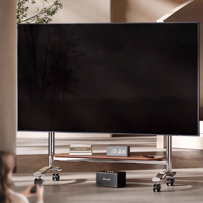 TV TROLLEY stand Stainless Steel with Timber Shelf 50 to 100 inch