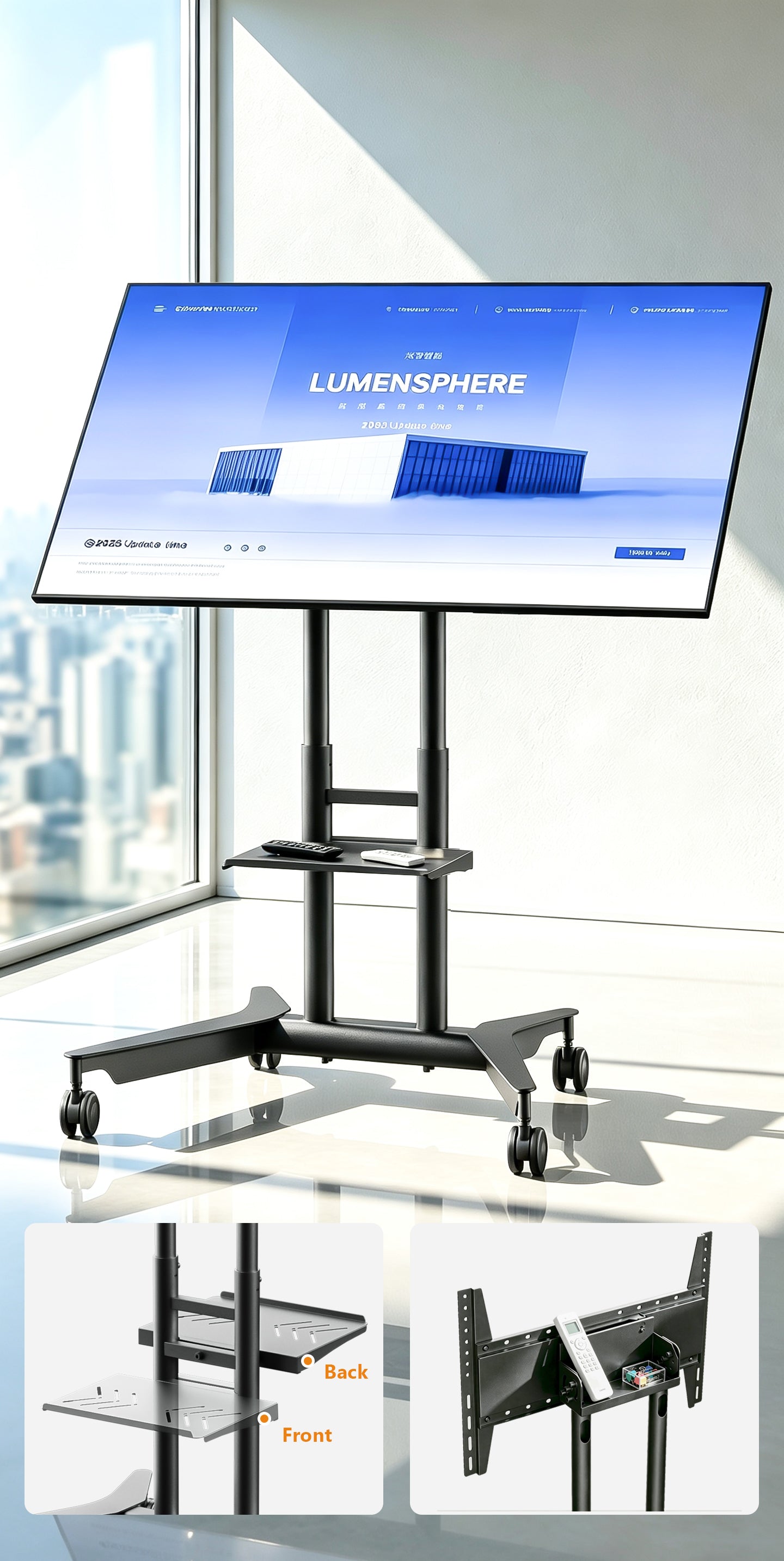Mountech Mobile TV Cart Heavy Duty with Shelf Tilt and Rotate CT70