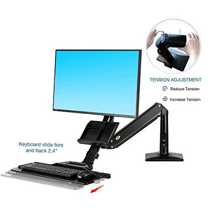 North Bayou Sit and Stand Workstation VESA Monitor Desk Mount, Keyboard Tray and Gas Strut Full Motion Swivel Arm  NB35