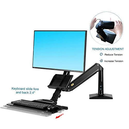 North Bayou Sit and Stand Workstation VESA Monitor Desk Mount, Keyboard Tray and Gas Strut Full Motion Swivel Arm  NB35